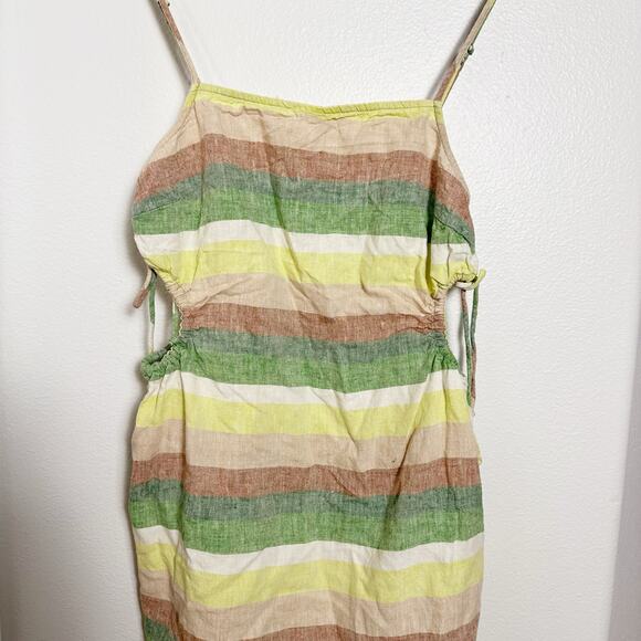 Aerie Side Cut Out Mini Linen Sundress Green Yellow Pink sz S - Picture 6 of 13